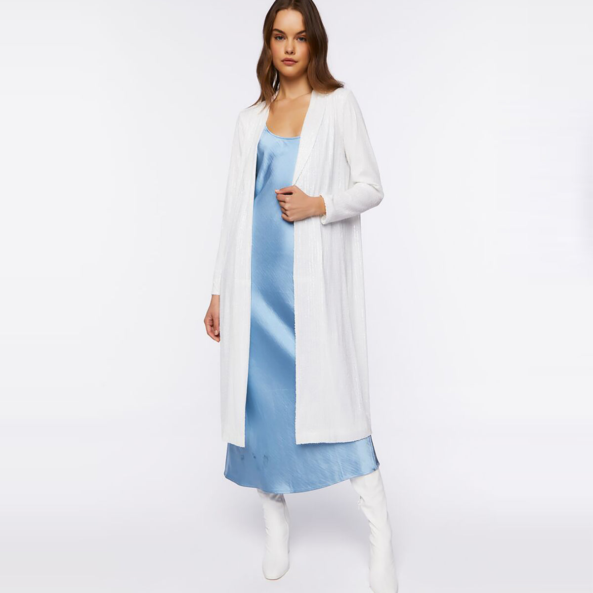 فوريفر 21 - كيمونو مفتوح من الأمام مزين بالترتر للنساء - يباع بواسطة اف اى جى