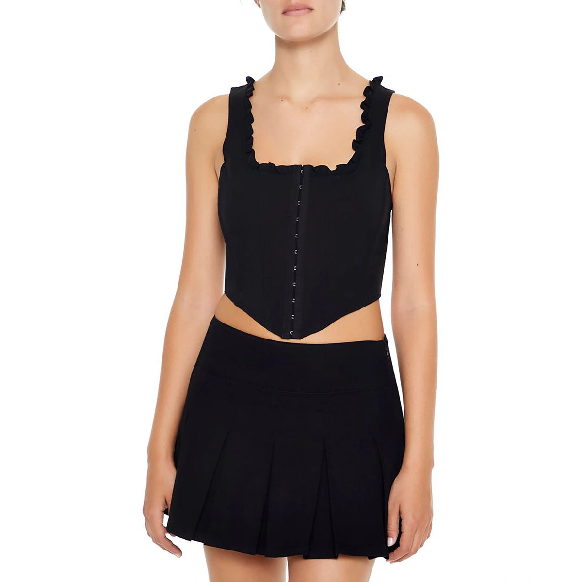 فوريفر 21 - توب قصير مشد بحافة كشكش - يُباع بواسطة اف اي جي