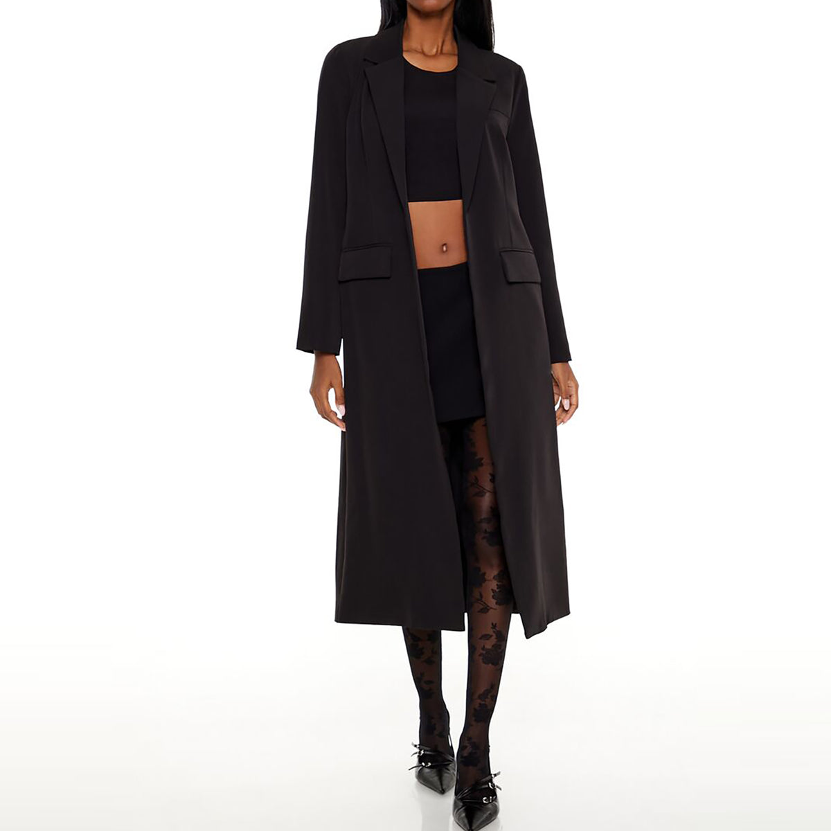 فوريفر 21 - بليزر طويل مفتوح من الأمام للنساء - يباع بواسطة اف اى جى