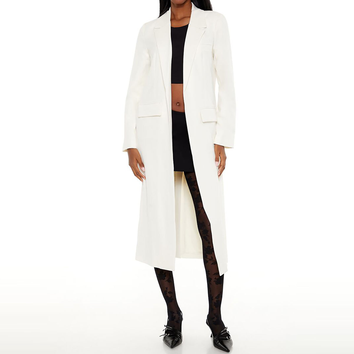 فوريفر 21 - بليزر طويل مفتوح من الأمام للنساء - يباع بواسطة اف اى جى