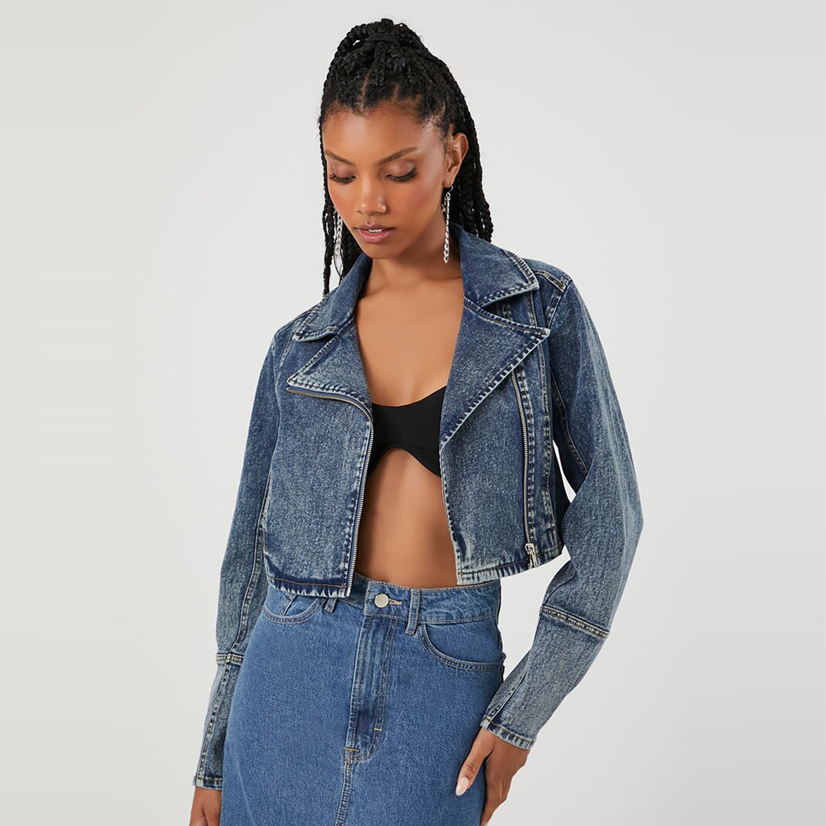 Forever21 - Denim Notched Moto Jacket for women - sold by FIG