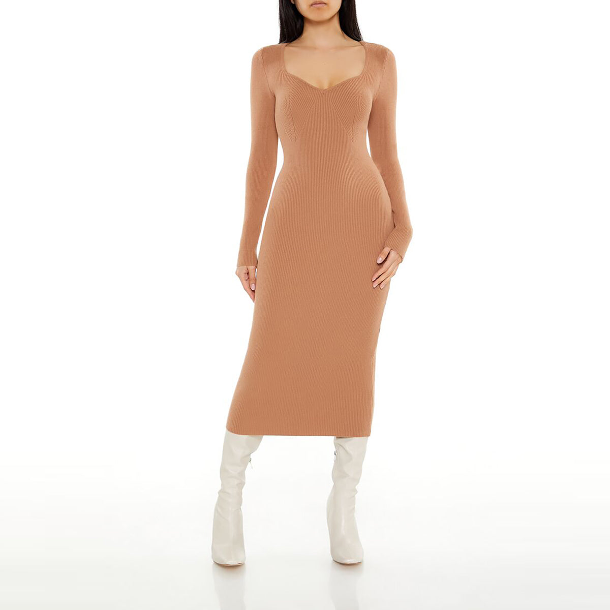 فوريفر 21 - فستان سويت شيرت متوسط الطول ضيق للنساء - يباع بواسطة اف اى جى