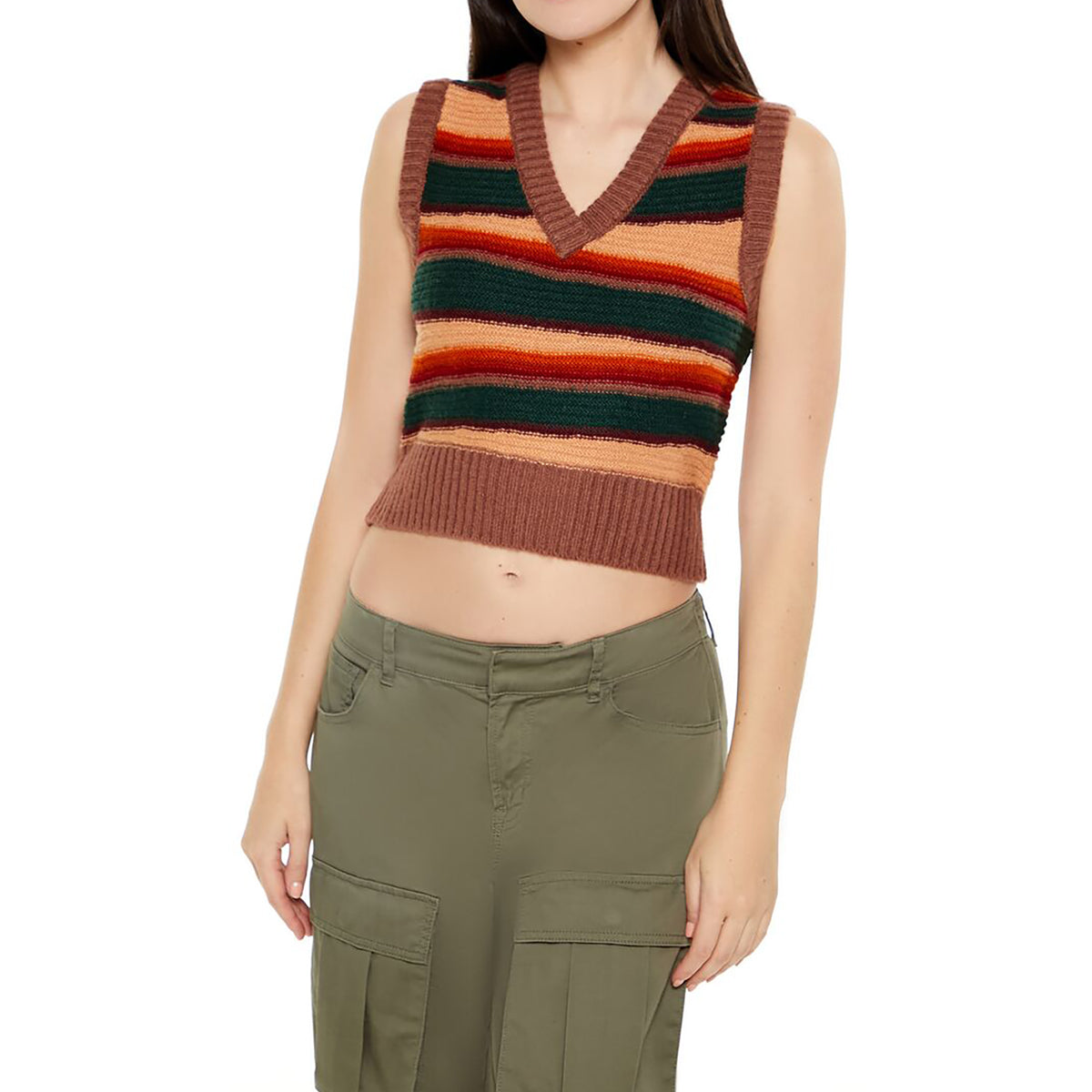 فوريفر 21 - بلوزة محبوكة بفتحة رقبة على شكل حرف V للنساء - يباع بواسطة اف اى جى