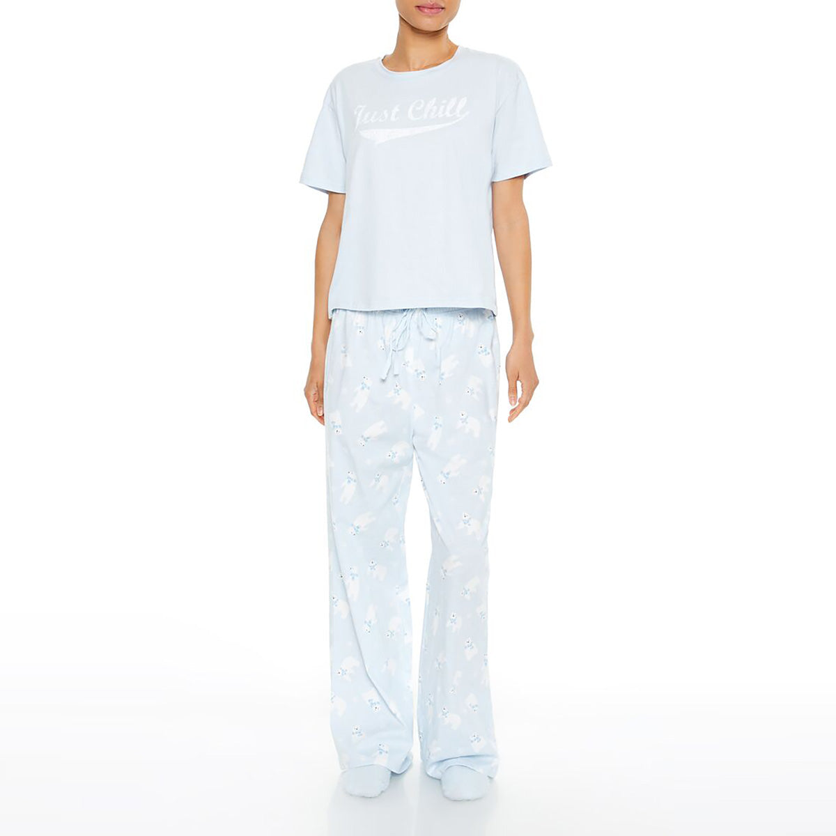 فوريفر 21 - طقم بيجامة من تي شيرت وبنطلون للنساء - يباع بواسطة اف اى جى