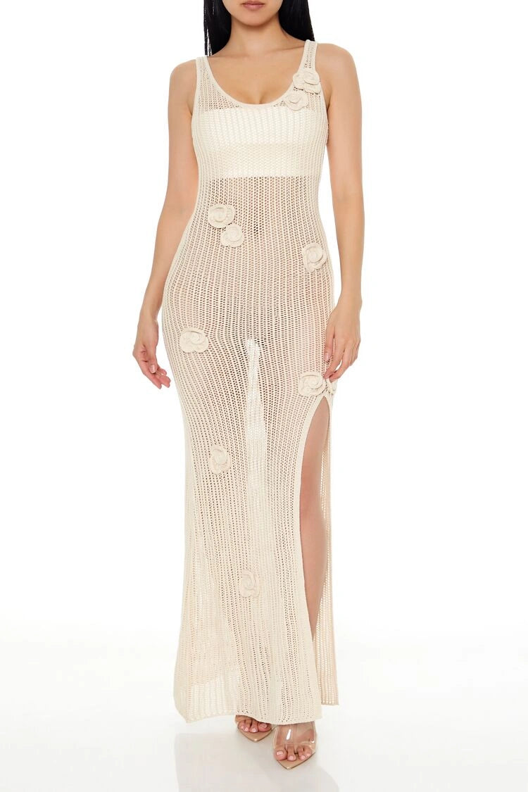 فوريفر 21-فستان ماكسي بدون أكمام مزين بورود كروشيه-للنساء