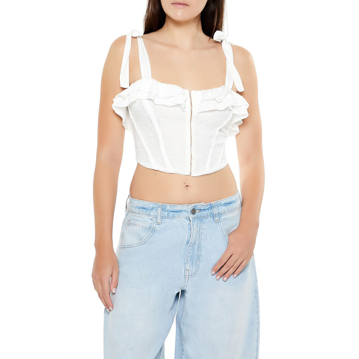 فوريفر 21 - كورسيه توب مع رباط من الدانتيل للنساء - يباع بواسطة اف اى جى