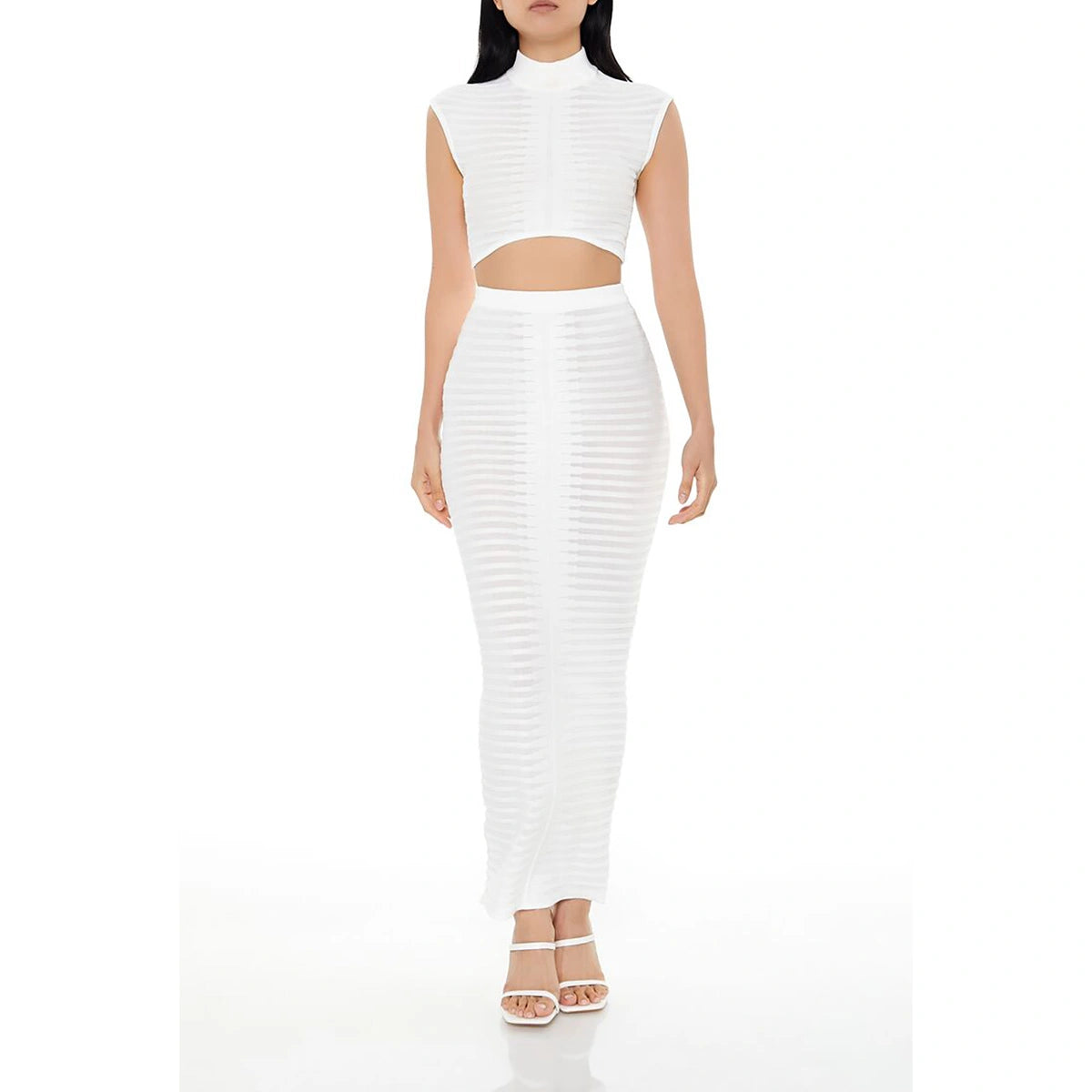 فوريفر 21 - طقم بلوزة قصيرة منسوجة وتنورة طويلة - يُباع بواسطة اف اي جي