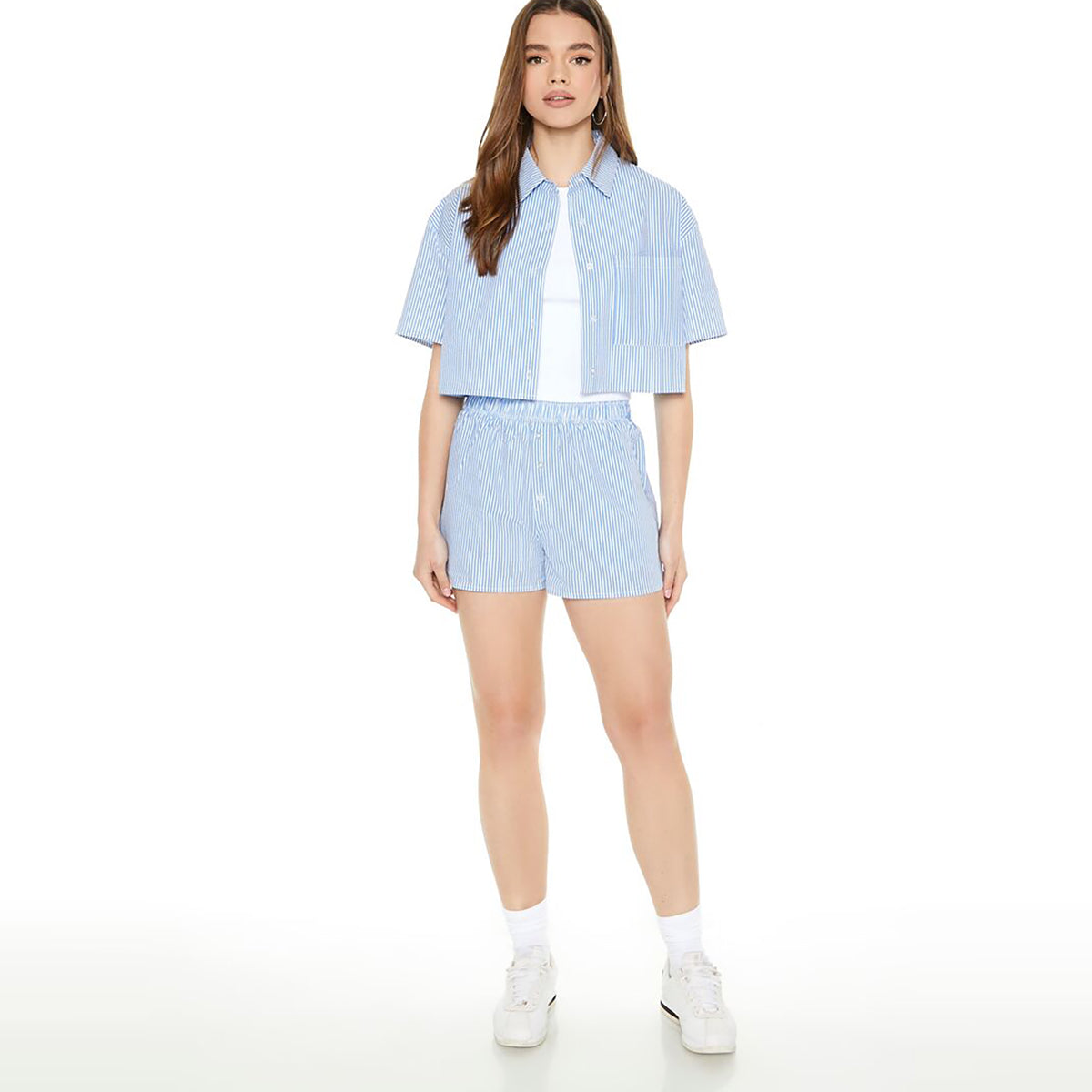 فوريفر 21 - شورت مخطط سهل الارتداء للنساء - يباع بواسطة اف اى جى