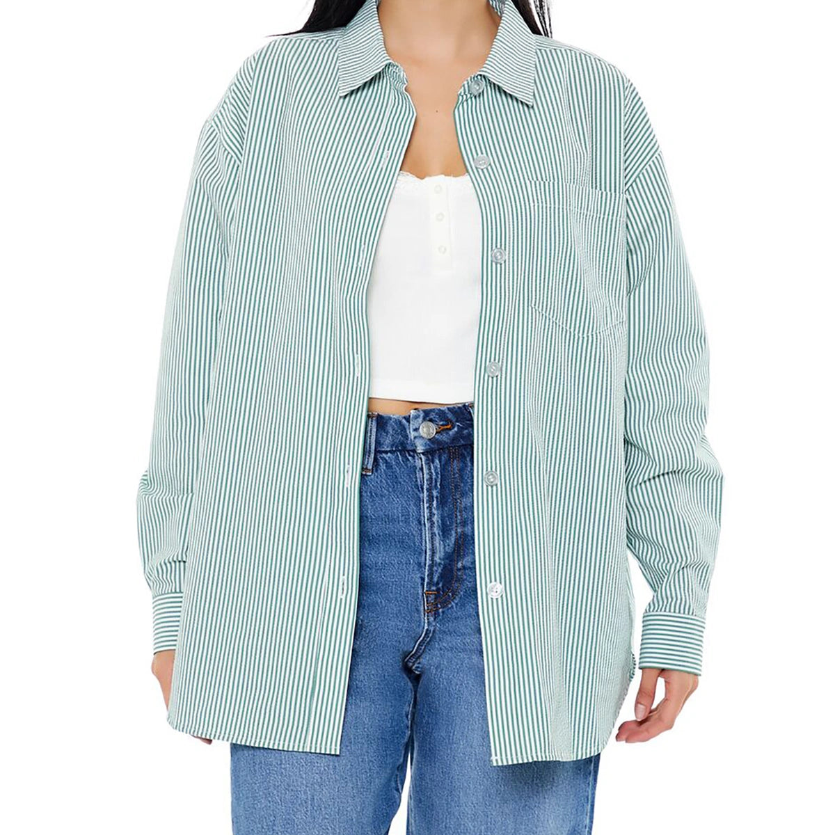 فوريفر 21 - قميص بوبلين مخطط - يُباع بواسطة اف اي جي