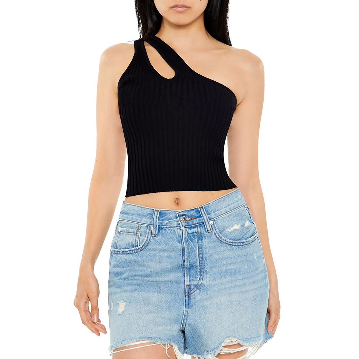 فوريفر 21 - بلوزة قصيرة بكتف واحد ومتماسكة - تُباع بواسطة اف اي جي