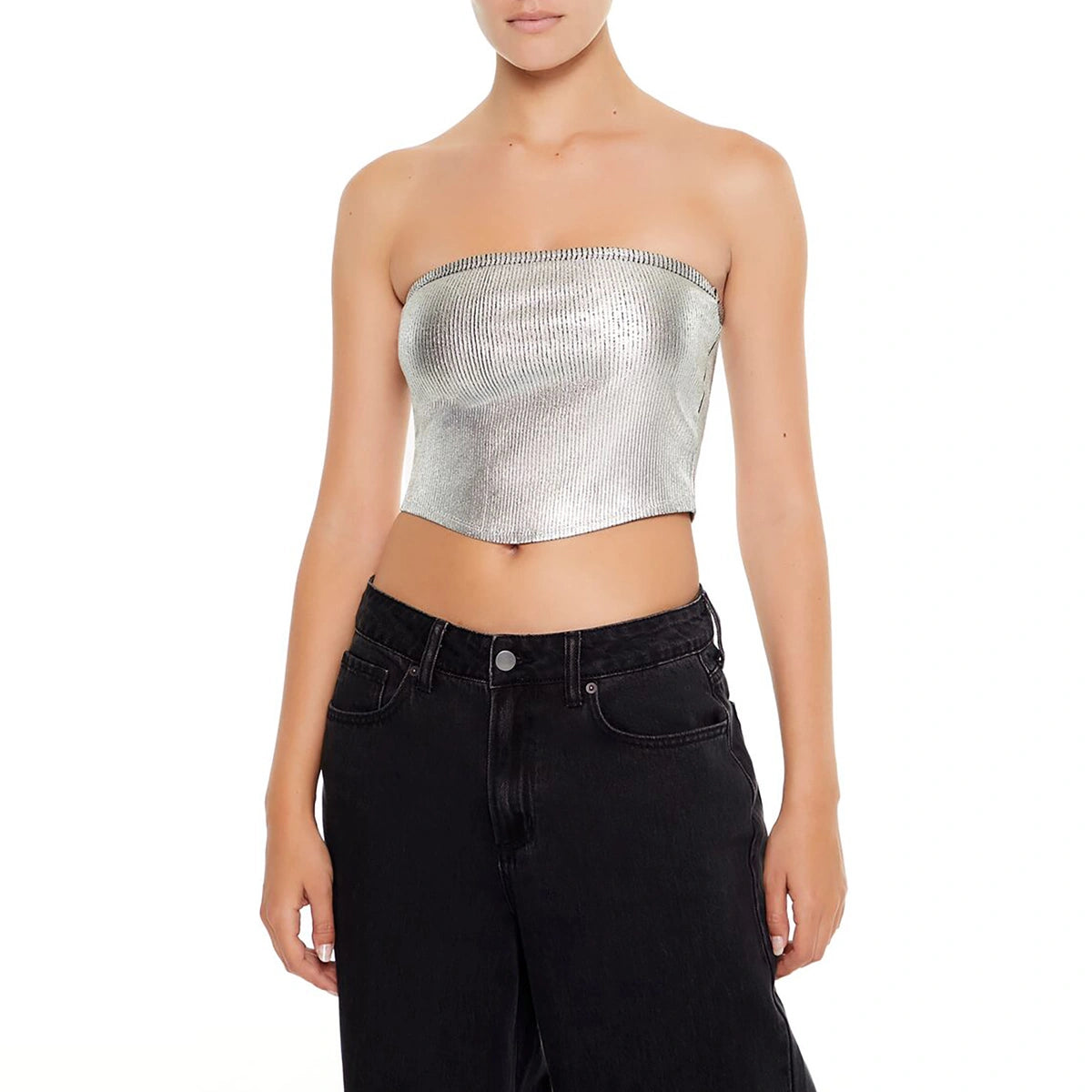 فوريفر 21 - بلوزة أنبوبية معدنية قصيرة - تم بيعها بواسطة اف اي جي