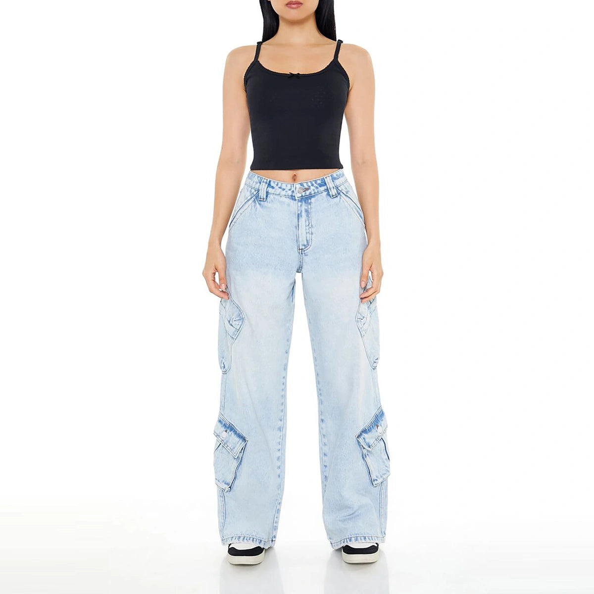 فوريفر 21 - بنطال كارغو متوسط الارتفاع وواسع الساق - يُباع بواسطة اف اي جي