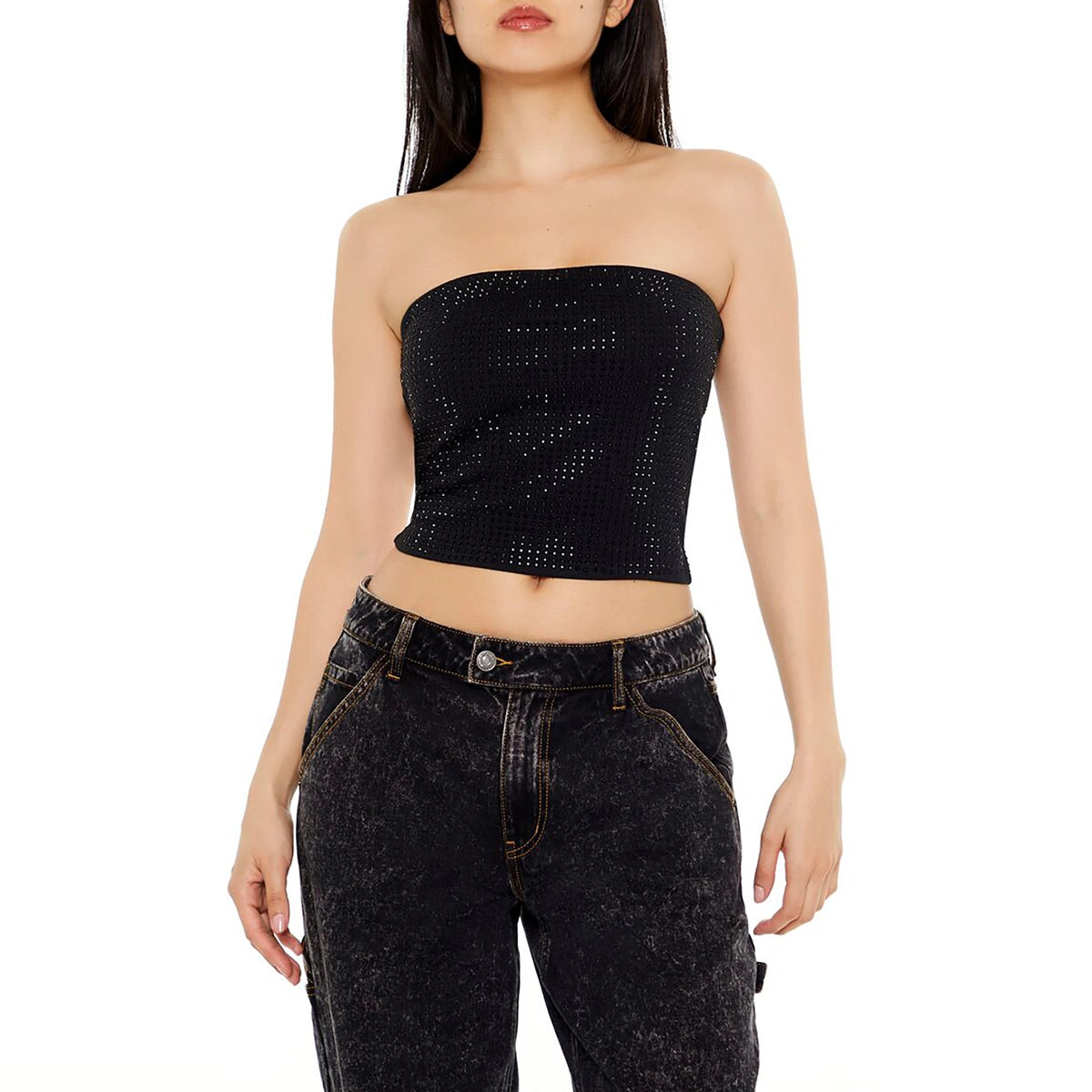 فوريفر 21 - بلوزة قصيرة بأحجار الراين - تُباع بواسطة اف اي جي