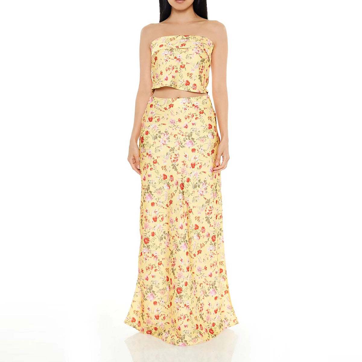 فوريفر 21 - طقم تنورة طويلة وتنورة طويلة بنقشة الزهور من Ditsy - يُباع بواسطة اف اي جي