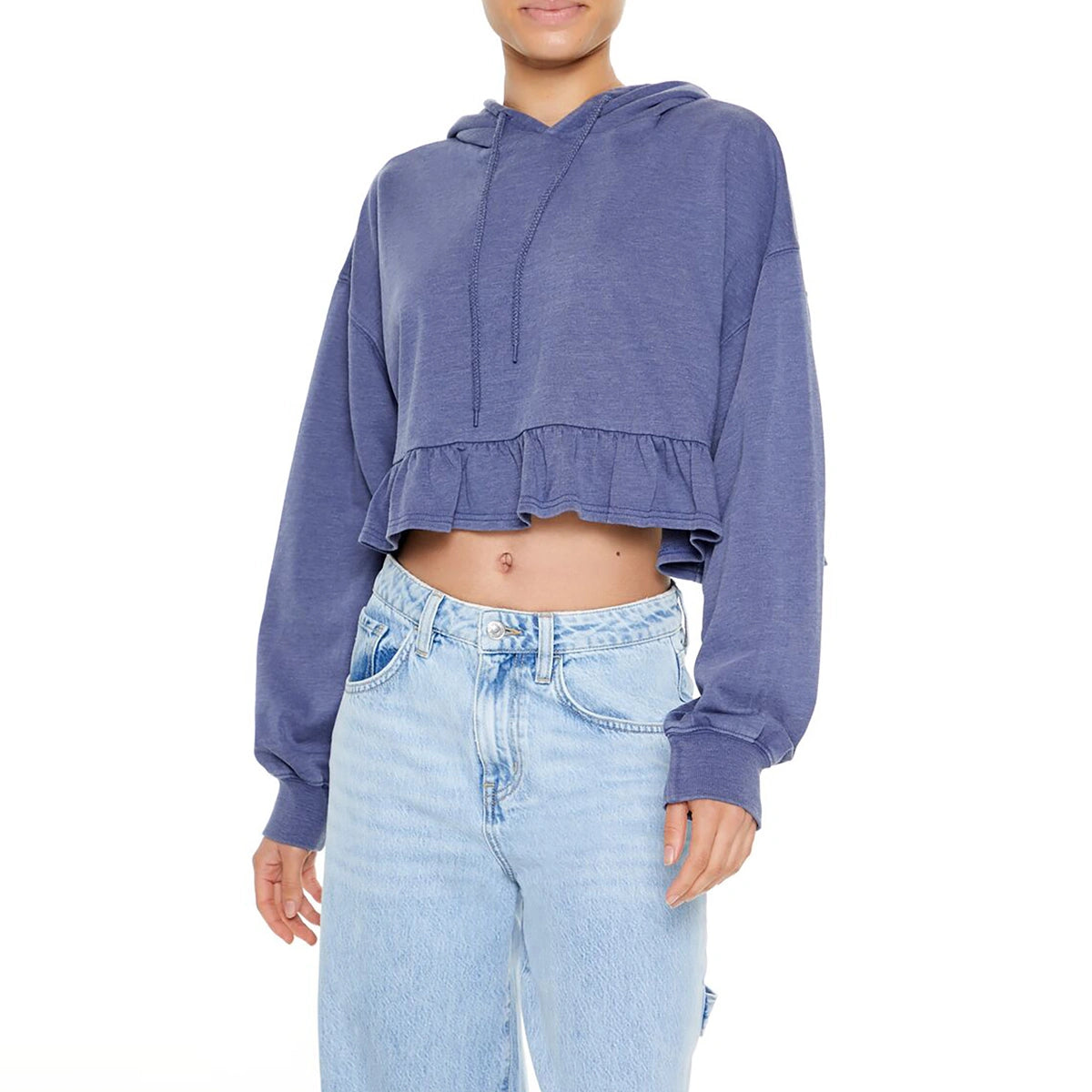 فوريفر 21 - هودي قصير بحاشية مكشكشة - يُباع بواسطة اف اي جي