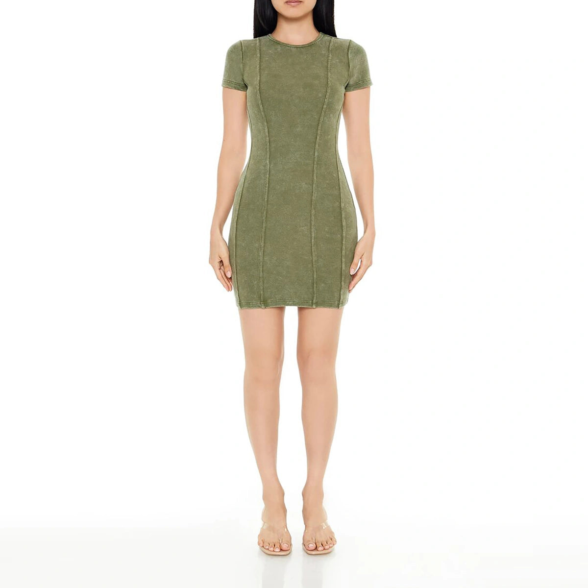 فوريفر 21 - فستان تي شيرت قصير منسوج مضلع - يُباع بواسطة اف اي جي