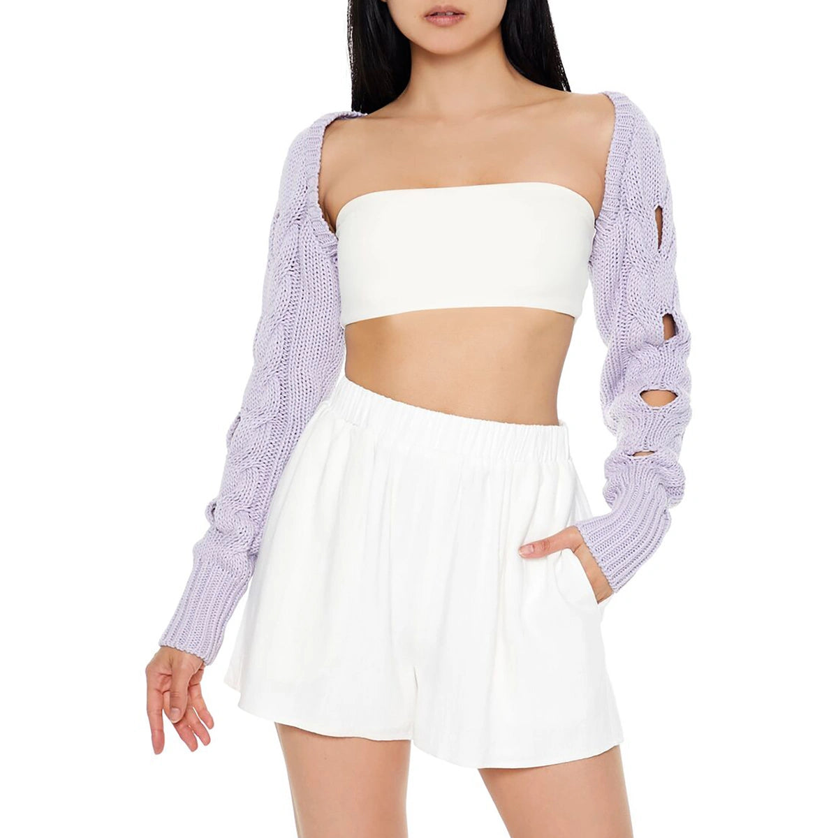 فوريفر 21 - سترة صوفية متماسكة بفتحات - تُباع بواسطة اف اي جي