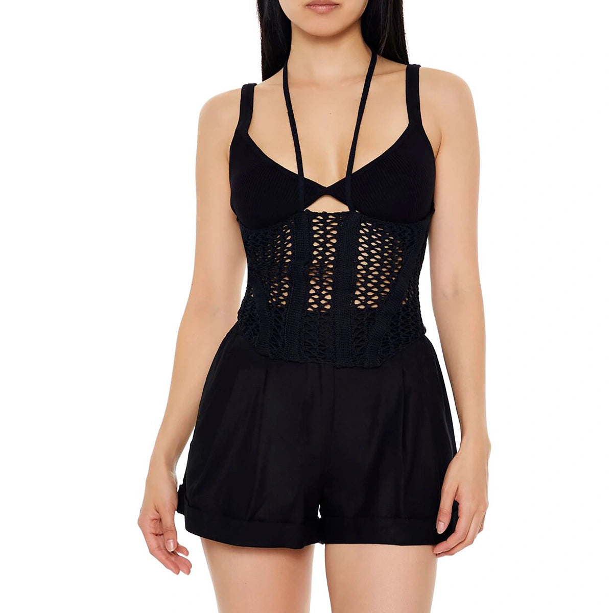 فوريفر 21 - سترة كروشيه متماسكة ذات أشرطة - تُباع بواسطة اف اي جي