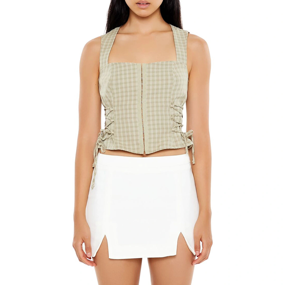 فوريفر 21 - بلوزة قصيرة بأربطة من القماش القطني - تُباع بواسطة اف اي جي