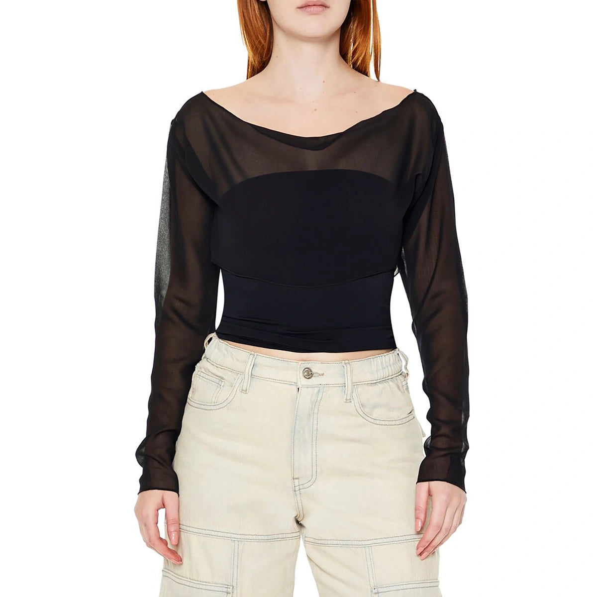 فوريفر 21 - بلوزة قصيرة من الشيفون الشفاف - مُباعة بواسطة اف اي جي