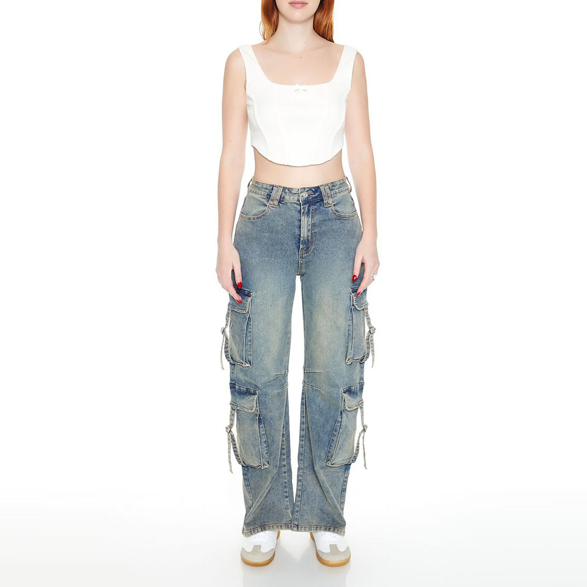 فوريفر 21 - بنطلون جينز كارجو من قماش الدنيم المرن للنساء - يباع بواسطة اف اى جى