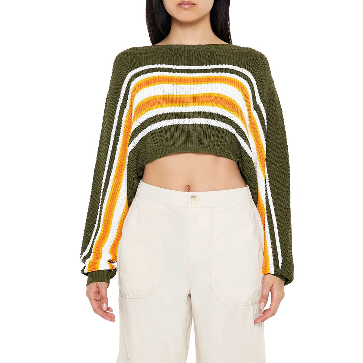 فوريفر 21 - سترة مخططة قصيرة من الخلف - تم بيعها بواسطة اف اي جي