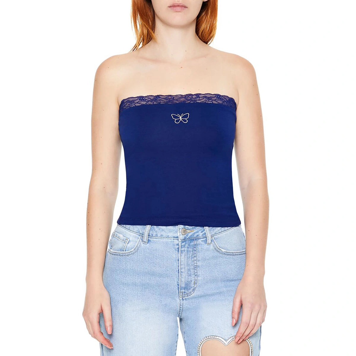 فوريفر 21 - توب على شكل فراشة مزين بالدانتيل - يُباع بواسطة اف اي جي