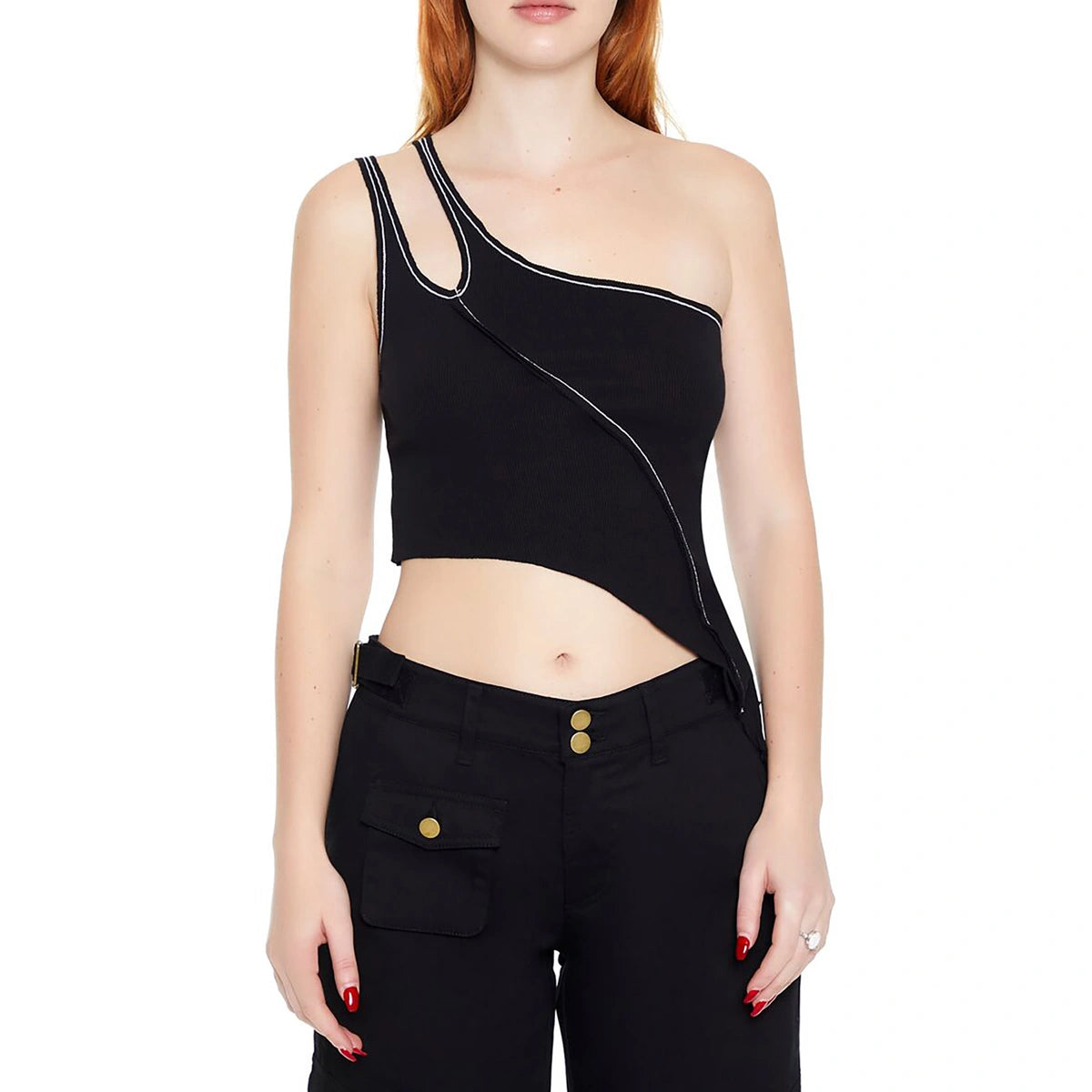 فوريفر 21 - بلوزة غير متماثلة بكتف واحد - تم بيعها بواسطة اف اي جي