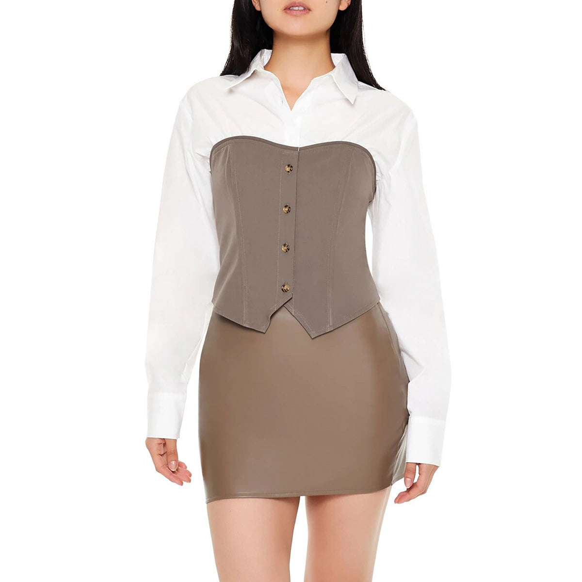 فوريفر 21 - بلوزة كومبو بأزرار لأعلى - تم بيعها بواسطة اف اي جي