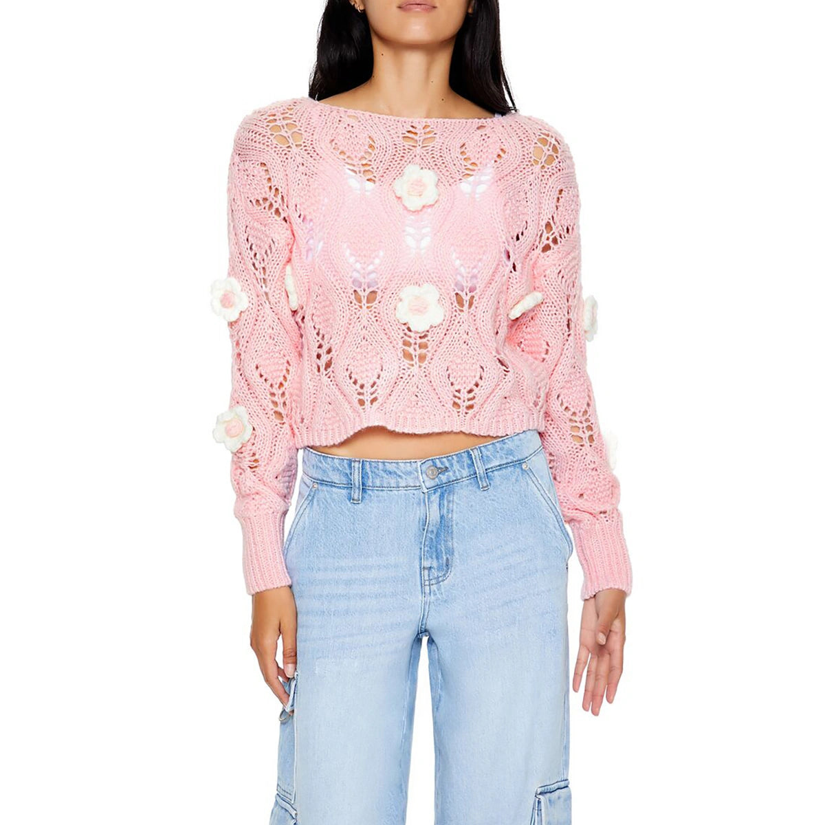 فوريفر 21 - سترة زهرة مفتوحة - تباع من قبل اف اي جي