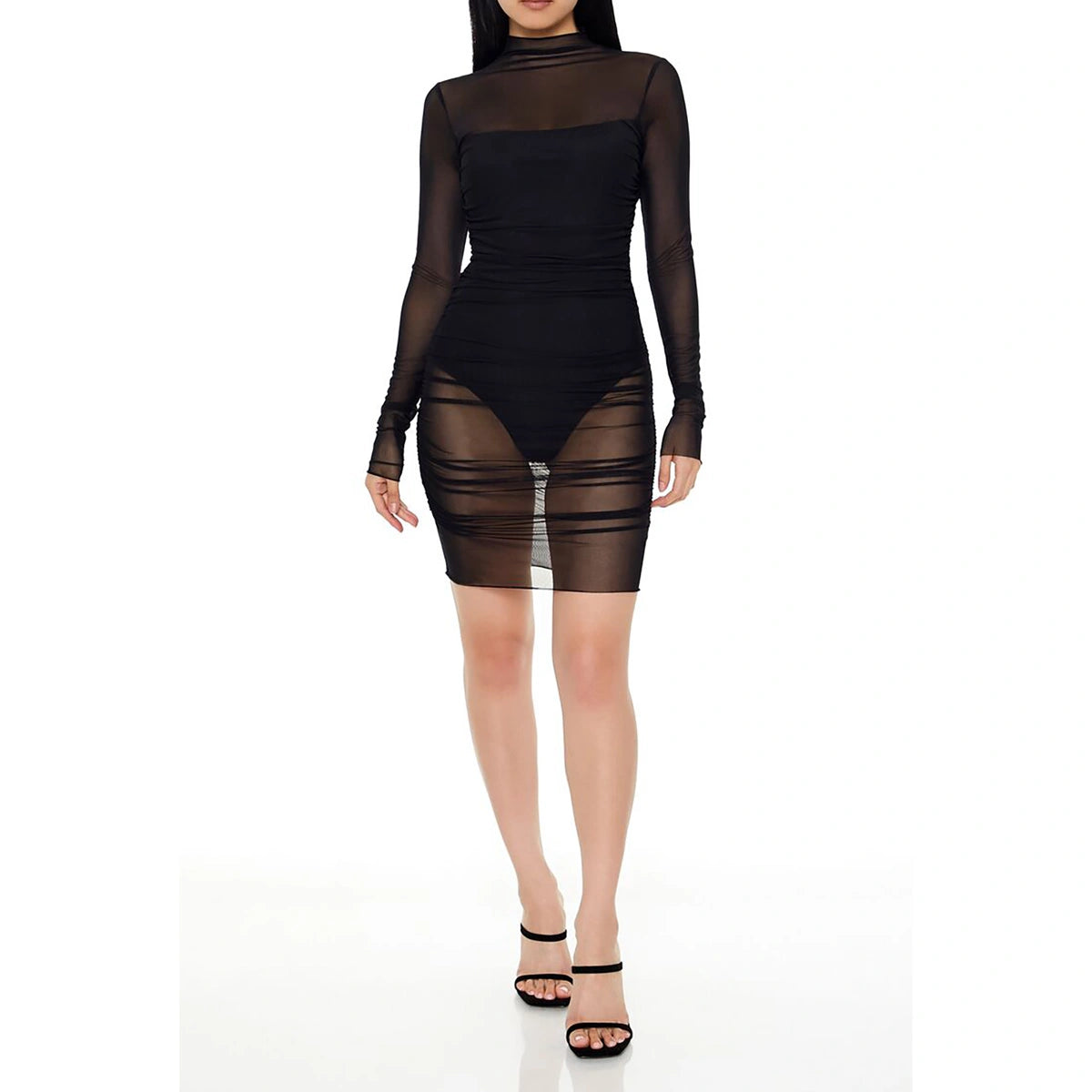 فوريفر 21 - فستان قصير ضيق وشفاف مكشكش - يُباع بواسطة اف اي جي