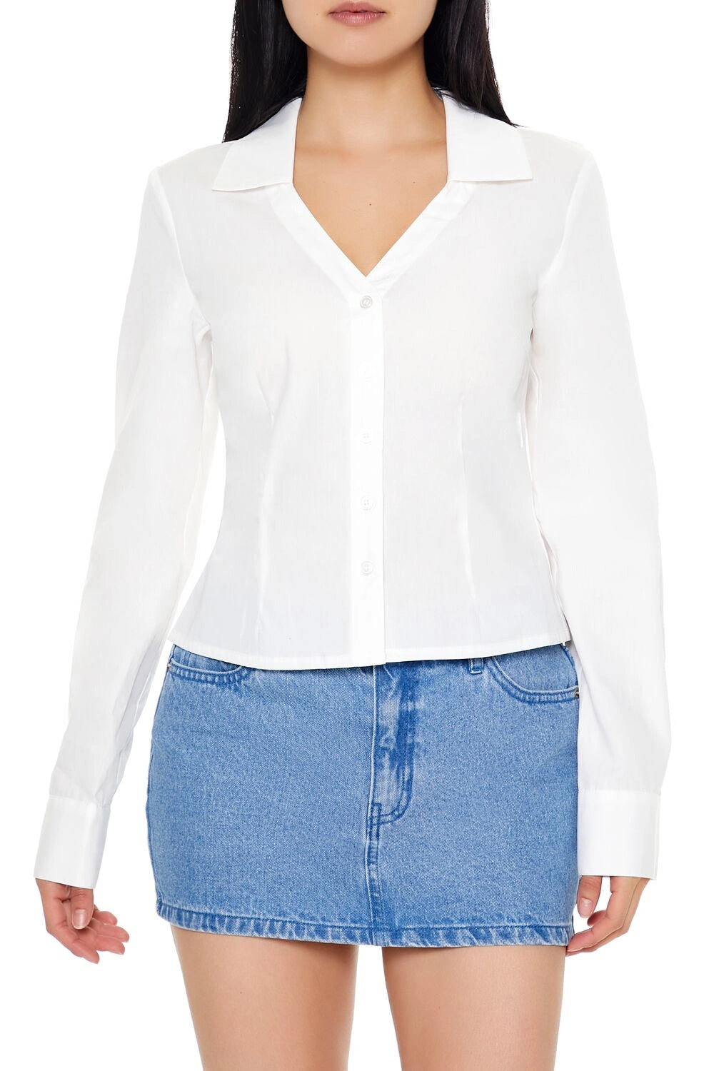 فوريفر 21-قميص قطني بأكمام طويلة-للنساء