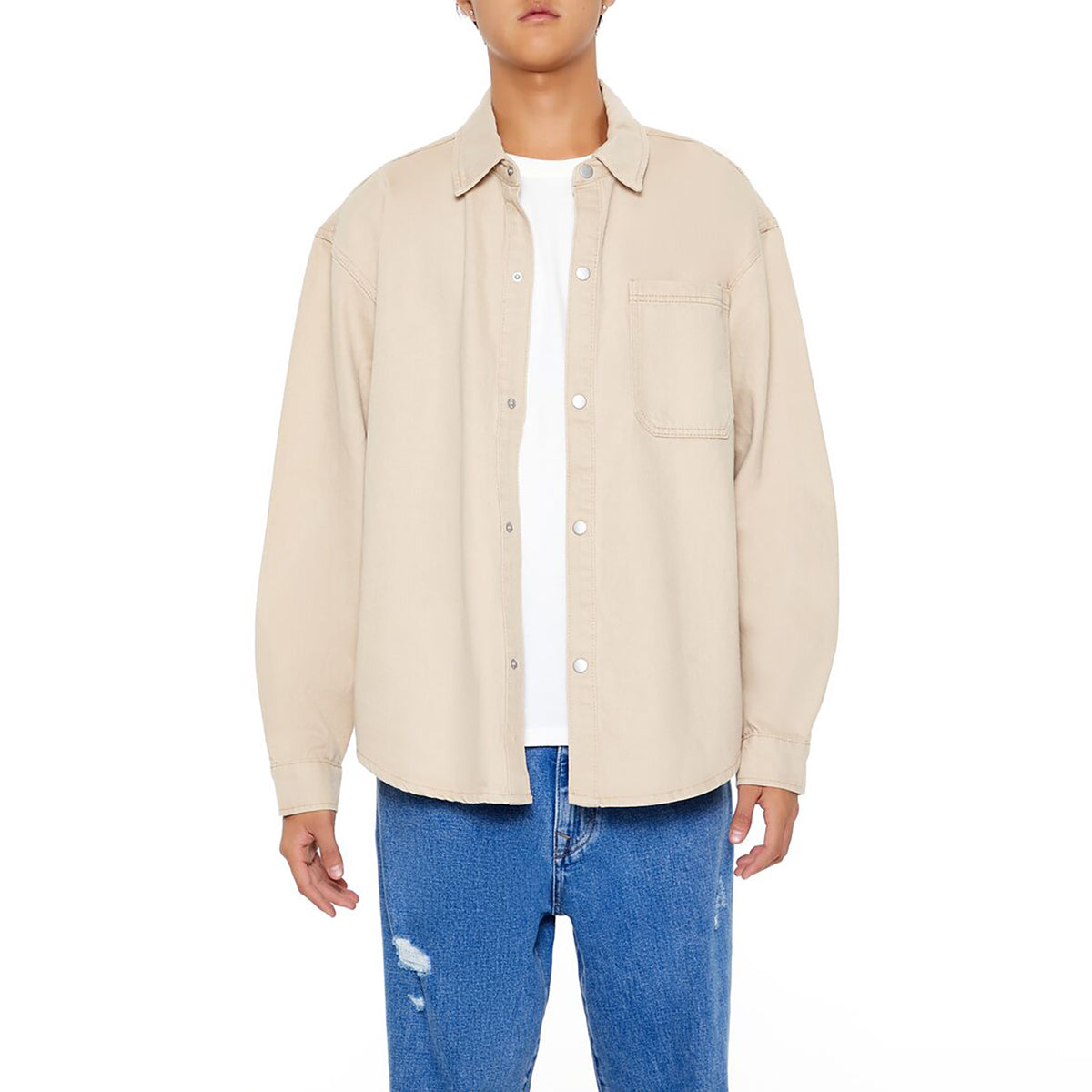 فوريفر 21 - قميص قطني بحاشية منحنية للرجال - يباع بواسطة اف اى جى