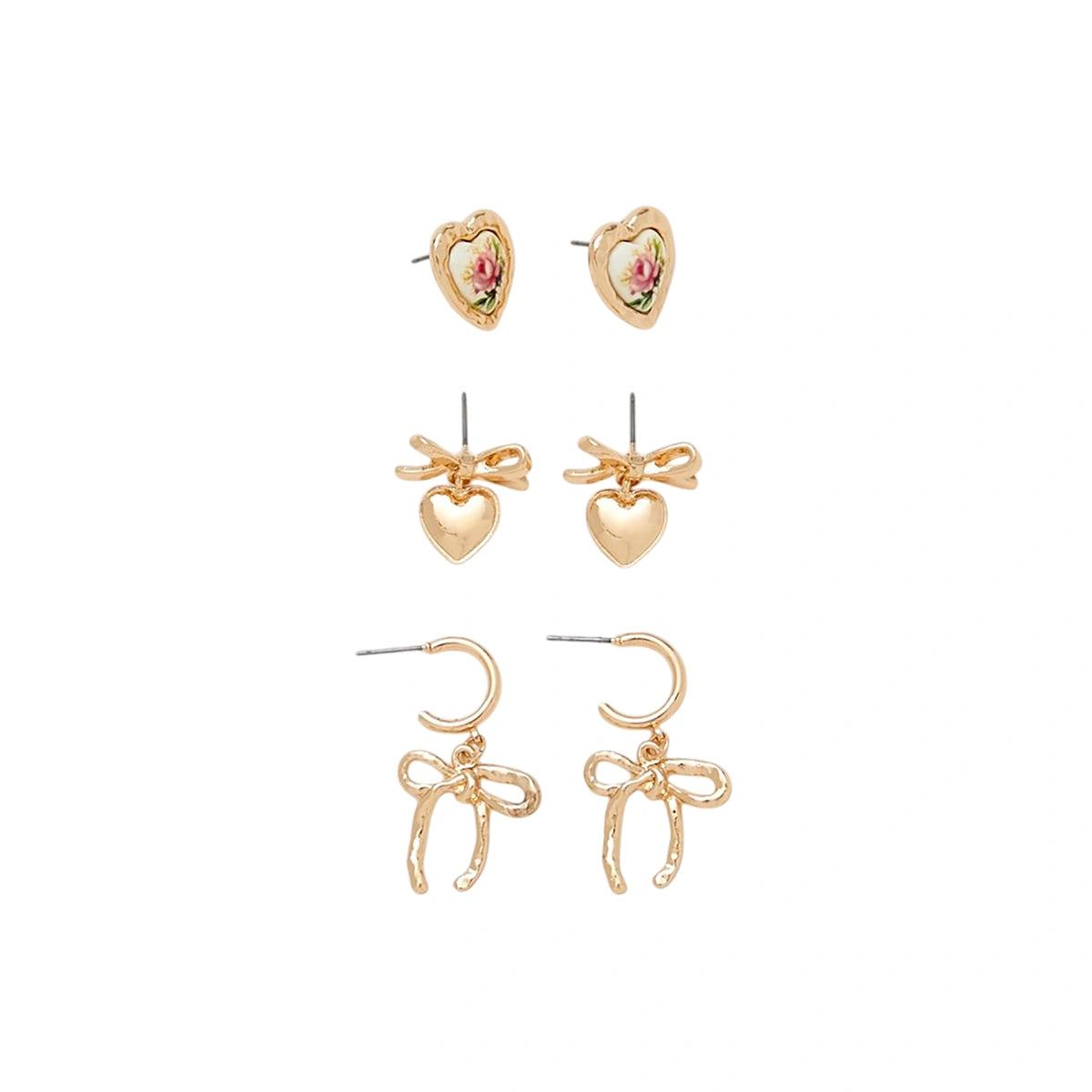 فوريفر 21 - مجموعة أقراط على شكل قلب وفيونكة - تم بيعها بواسطة اف اي جي