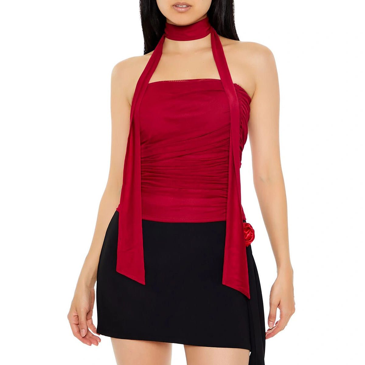 فوريفر 21 - طقم وشاح وقميص علوي شبكي مكشكش - يُباع بواسطة اف اي جي