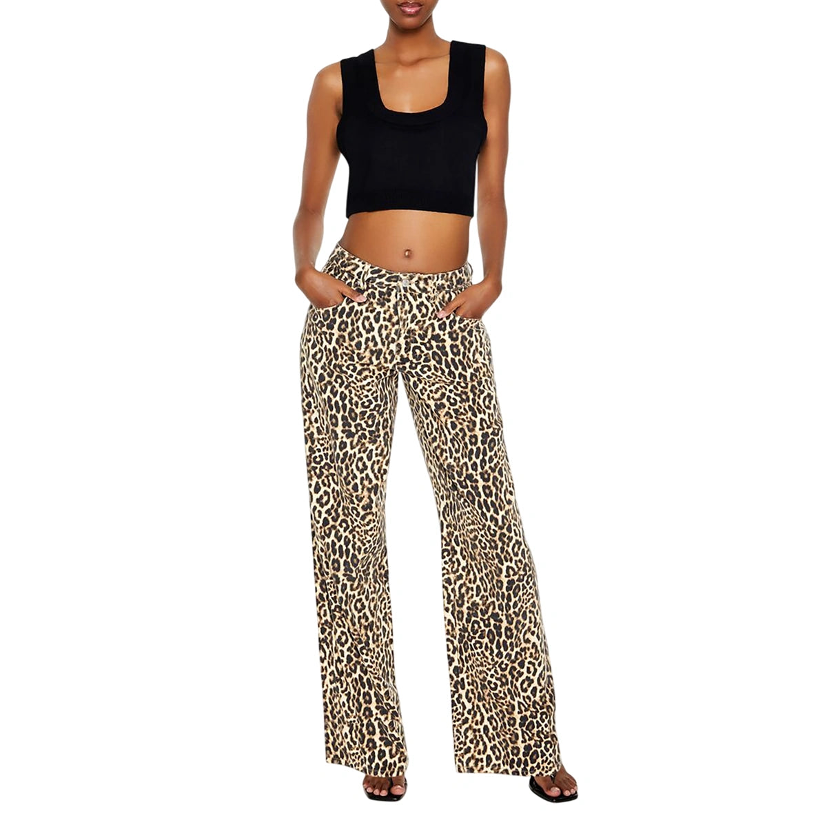 فوريفر 21 - بنطال جينز فضفاض بطبعة جلد الفهد - يُباع بواسطة اف اي جي