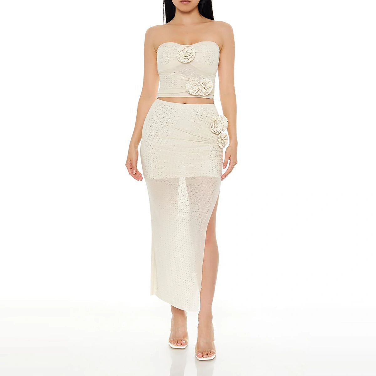 فوريفر 21 - تنورة طويلة شبكية روزيت - تُباع بواسطة اف اي جي