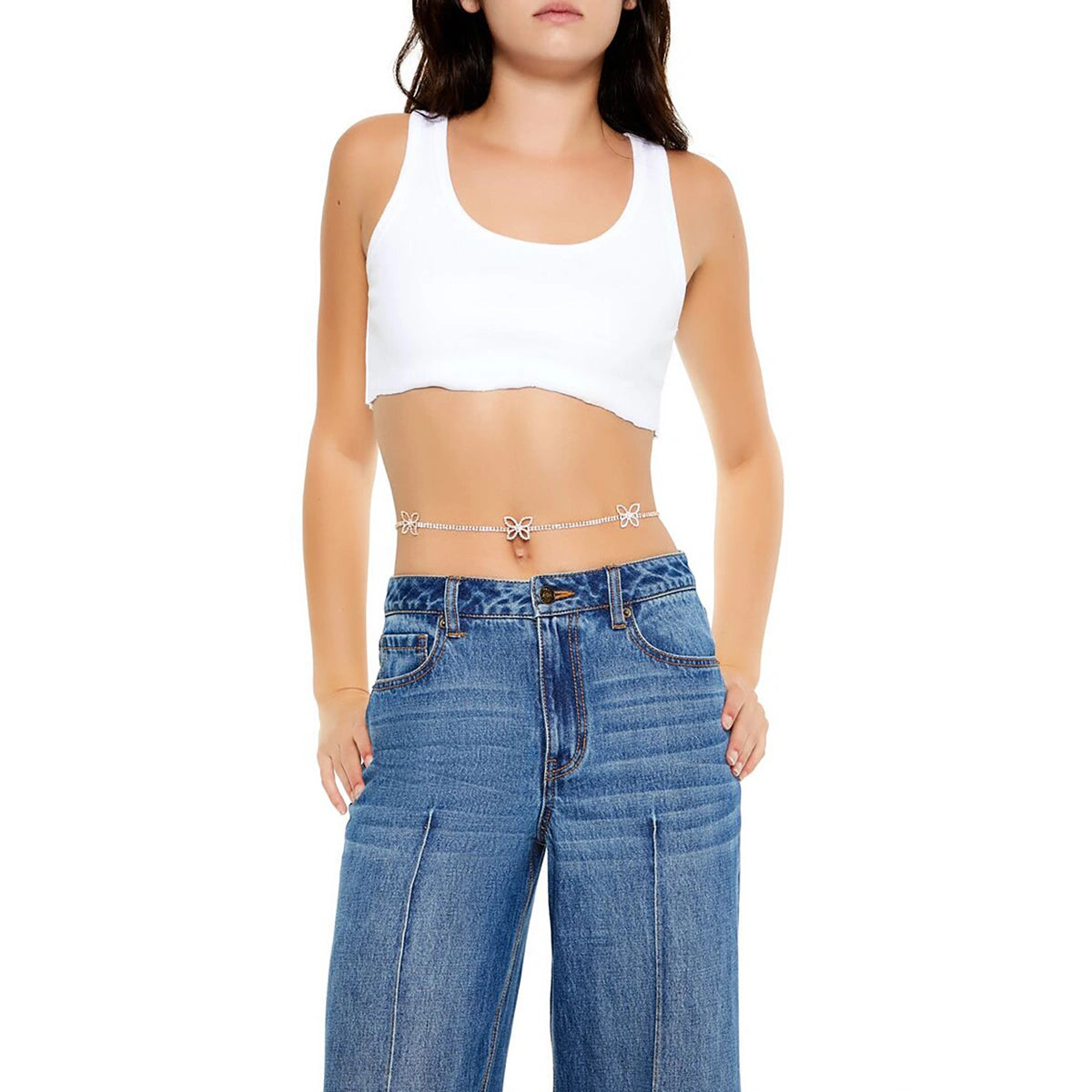 فوريفر 21 - سلسلة بطن على شكل فراشة من حجر الراين - تُباع بواسطة اف اي جي