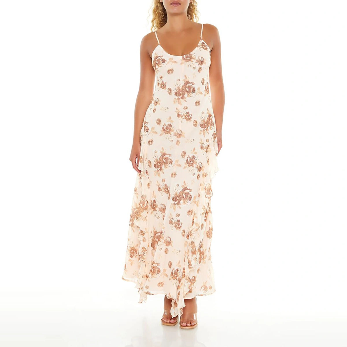 فوريفر 21 - فستان شيفون طويل بطبعة وردة - يُباع بواسطة اف اي جي