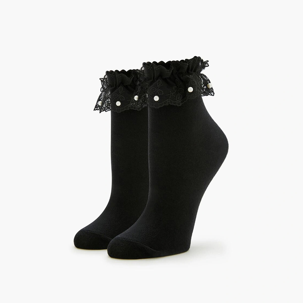 فوريفر 21 - جوارب من الدانتيل واللؤلؤ الصناعي - تُباع بواسطة اف اي جي