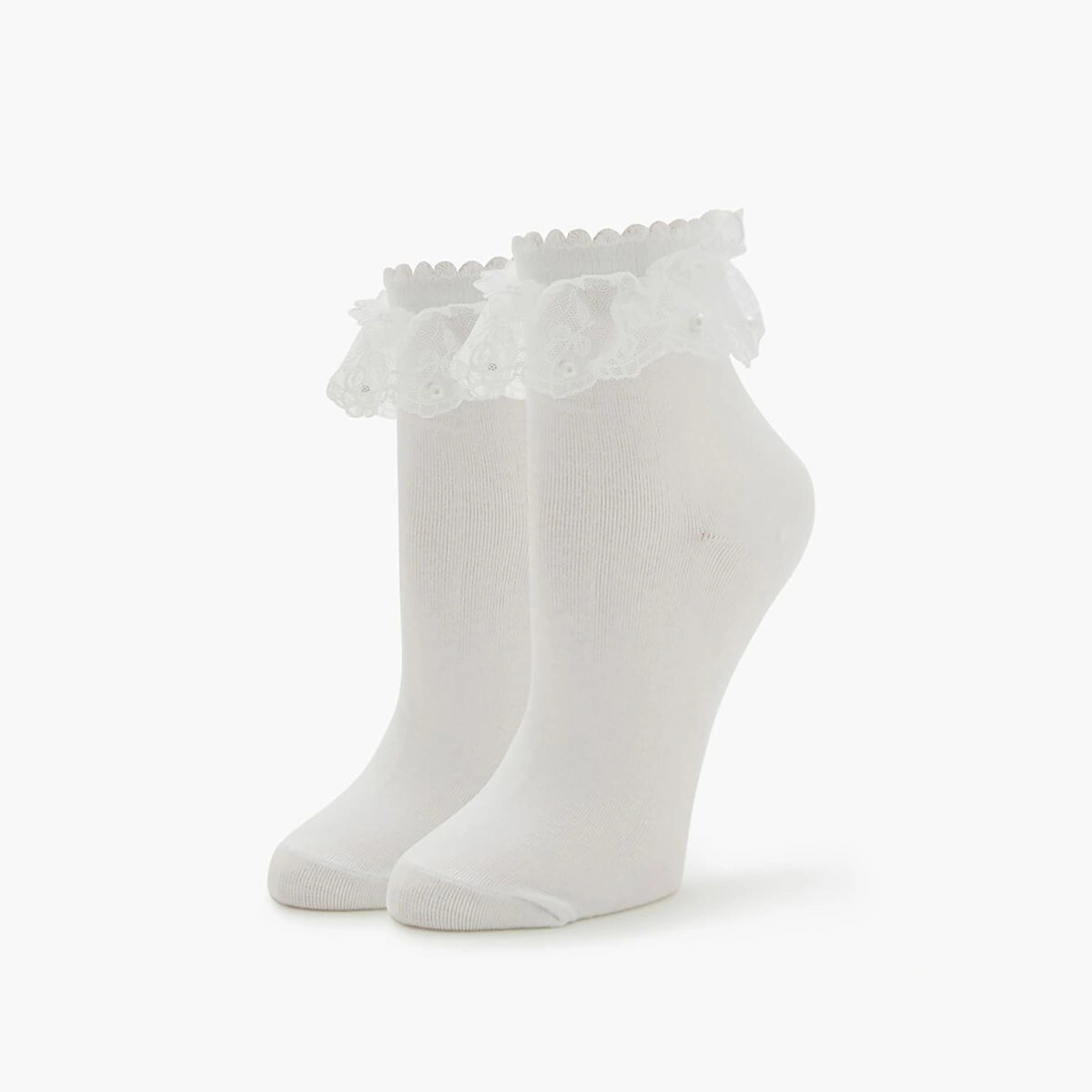 Forever 21 - Lace Faux Pearl Crew Socks - Sold by FIG