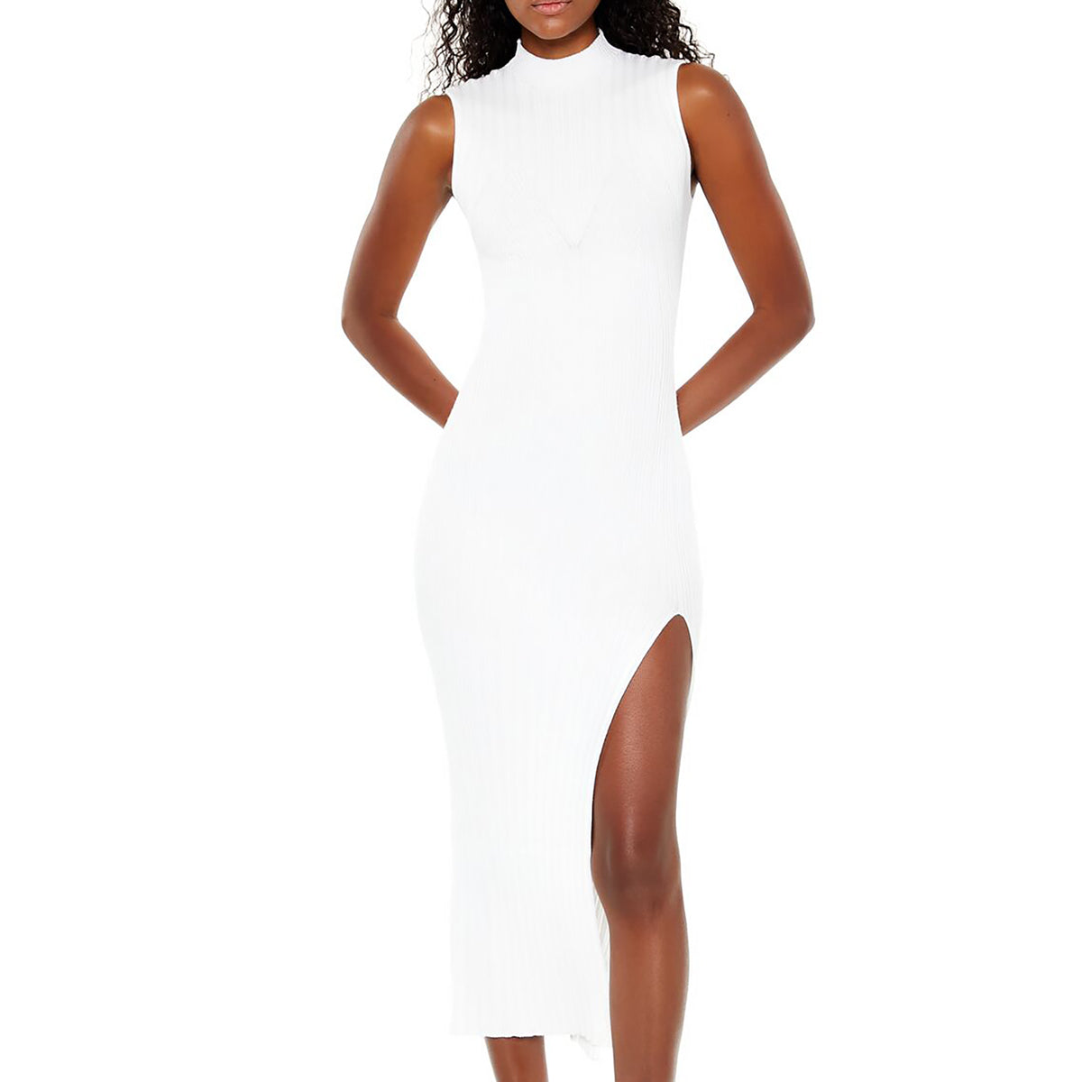 فوريفر 21 - فستان سويت شيرت متوسط الطول بياقة عالية للنساء - يباع بواسطة اف اى جى