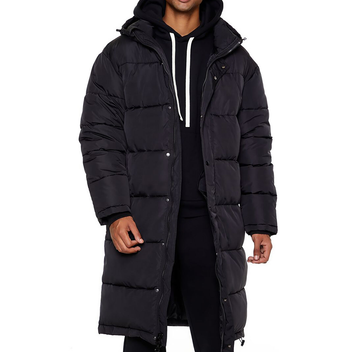 فوريفر 21 - سترة منفوخة طويلة بغطاء رأس للرجال - يباع بواسطة اف اى جى