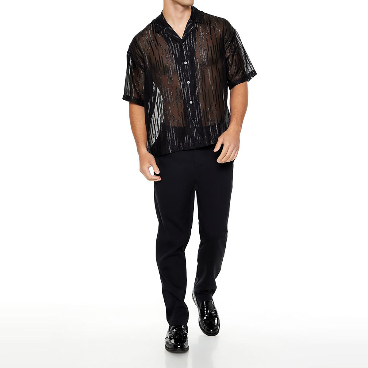 فوريفر 21 - قميص شفاف من الترتر المزخرف للرجال - يباع بواسطة اف اى جى