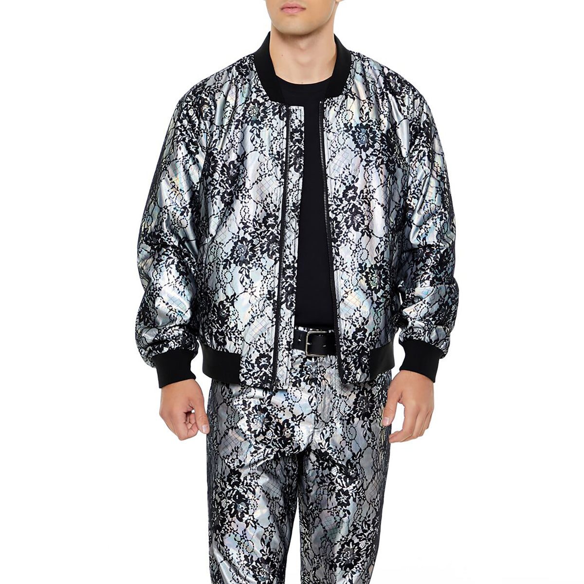 فوريفر 21 - سترة بومبر بدانتيل للرجال - يباع بواسطة اف اى جى