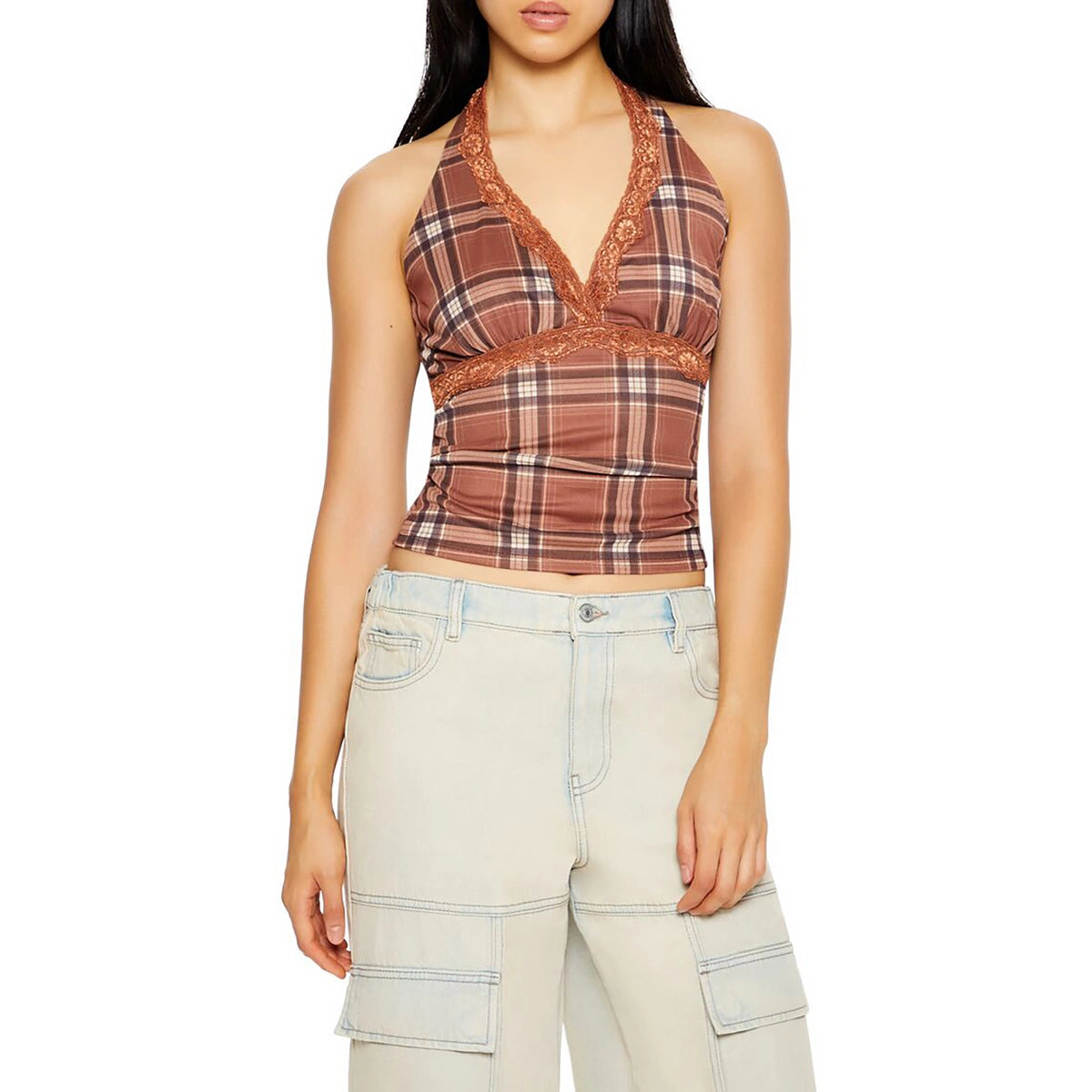 فوريفر 21 - بلوزة هالتر شبكية منقوشة - تم بيعها بواسطة اف اي جي