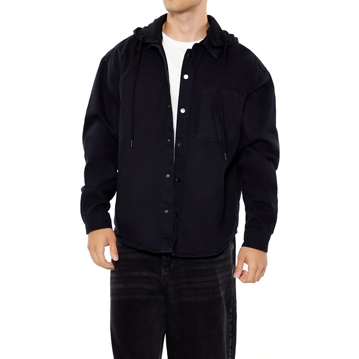 فوريفر 21 - سترة بغطاء رأس وحاشية منحنية للرجال - يباع بواسطة اف اى جى