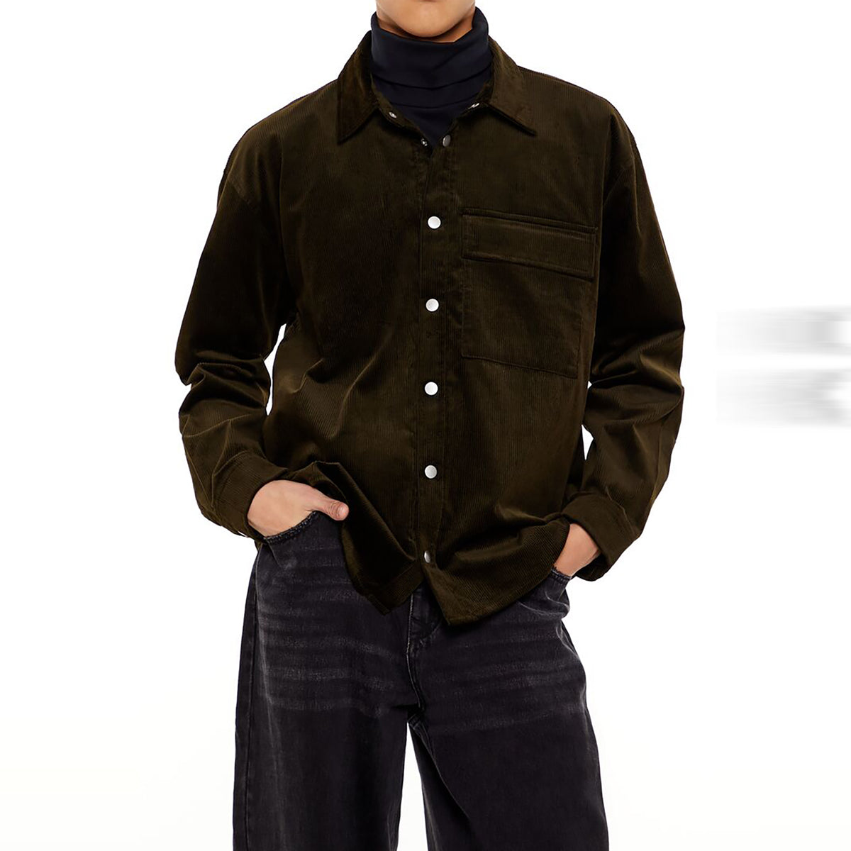 فوريفر 21 - قميص مخملي بأكمام منسدلة للرجال - يباع بواسطة اف اى جى