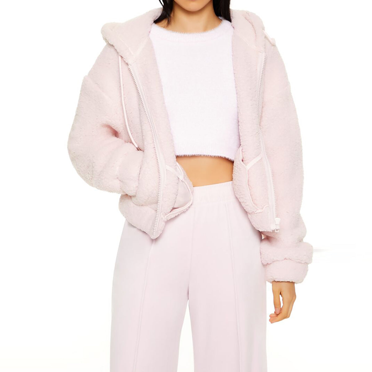 فوريفر 21 - سترة من الفرو بغطاء للرأس للنساء - يباع بواسطة اف اى جى