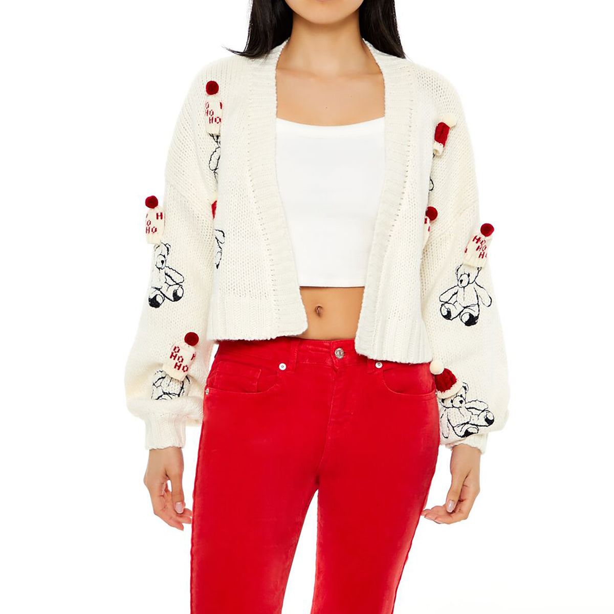 فوريفر 21 - كارديجان مزين بدب تيدي للنساء - يباع بواسطة اف اى جى